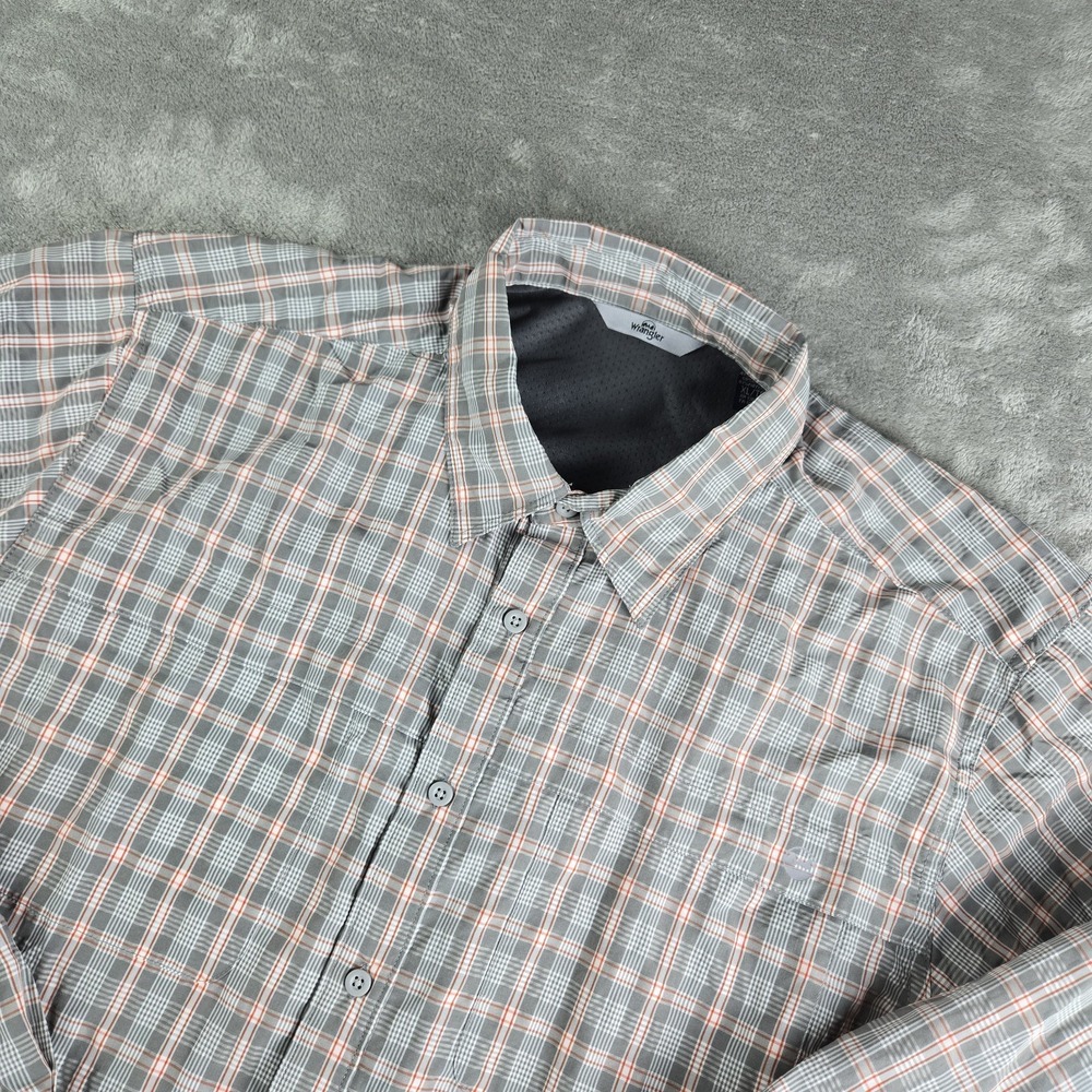 Wrangler Shirt Mens XL Gray Plaid Vented Nylon Stretch‎ Roll Tab Sleeve Outdoor